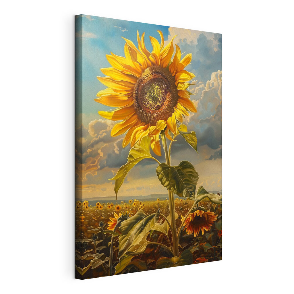 Girasol sobre el campo, lienzo tensado con el borde envolvente