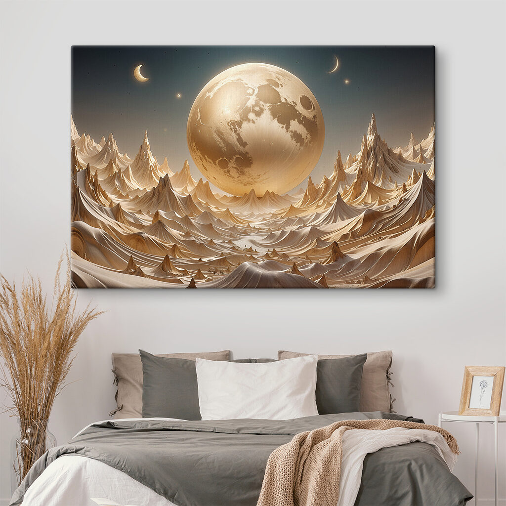 Luna sobre picos dorados en un interior