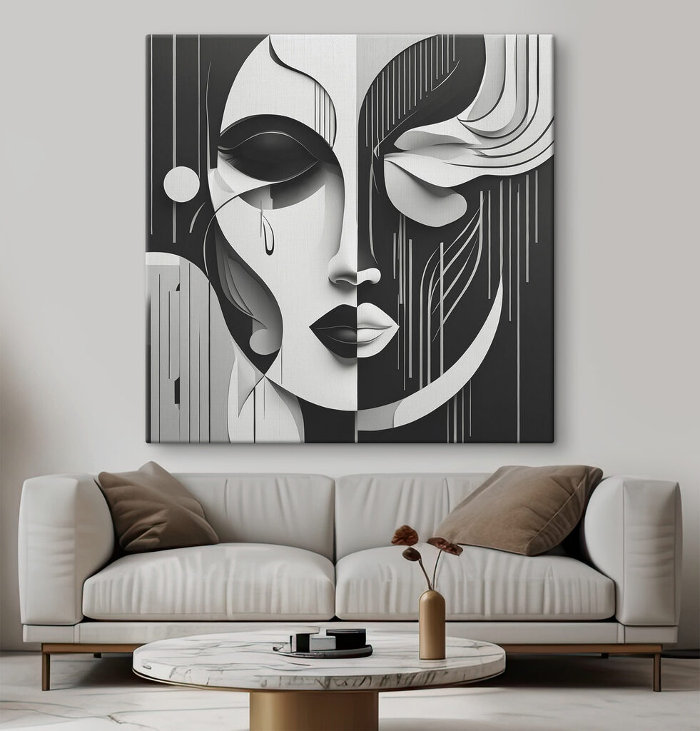 Rostro entre arcos en un interior