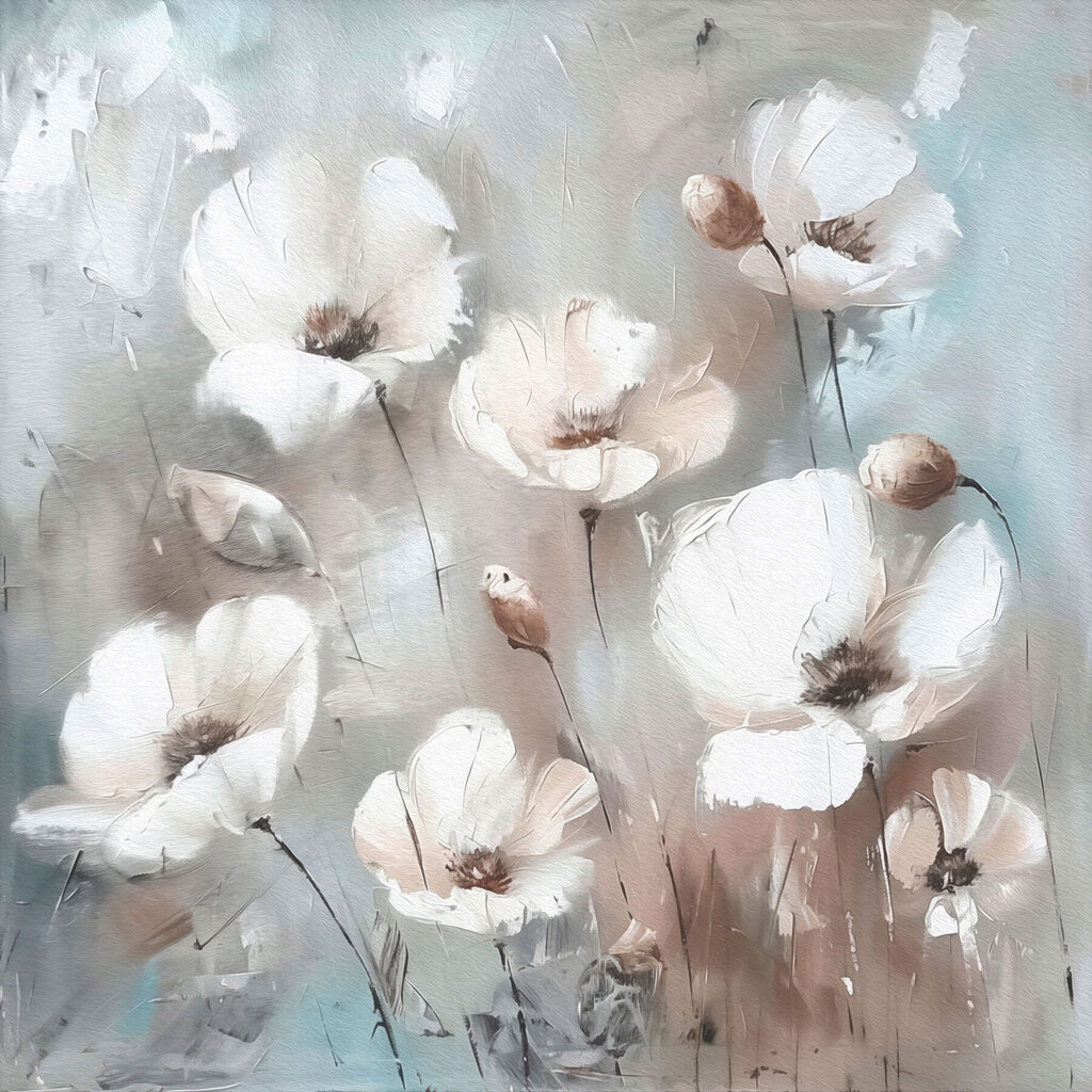 Flores blancas en grises — diseño completo