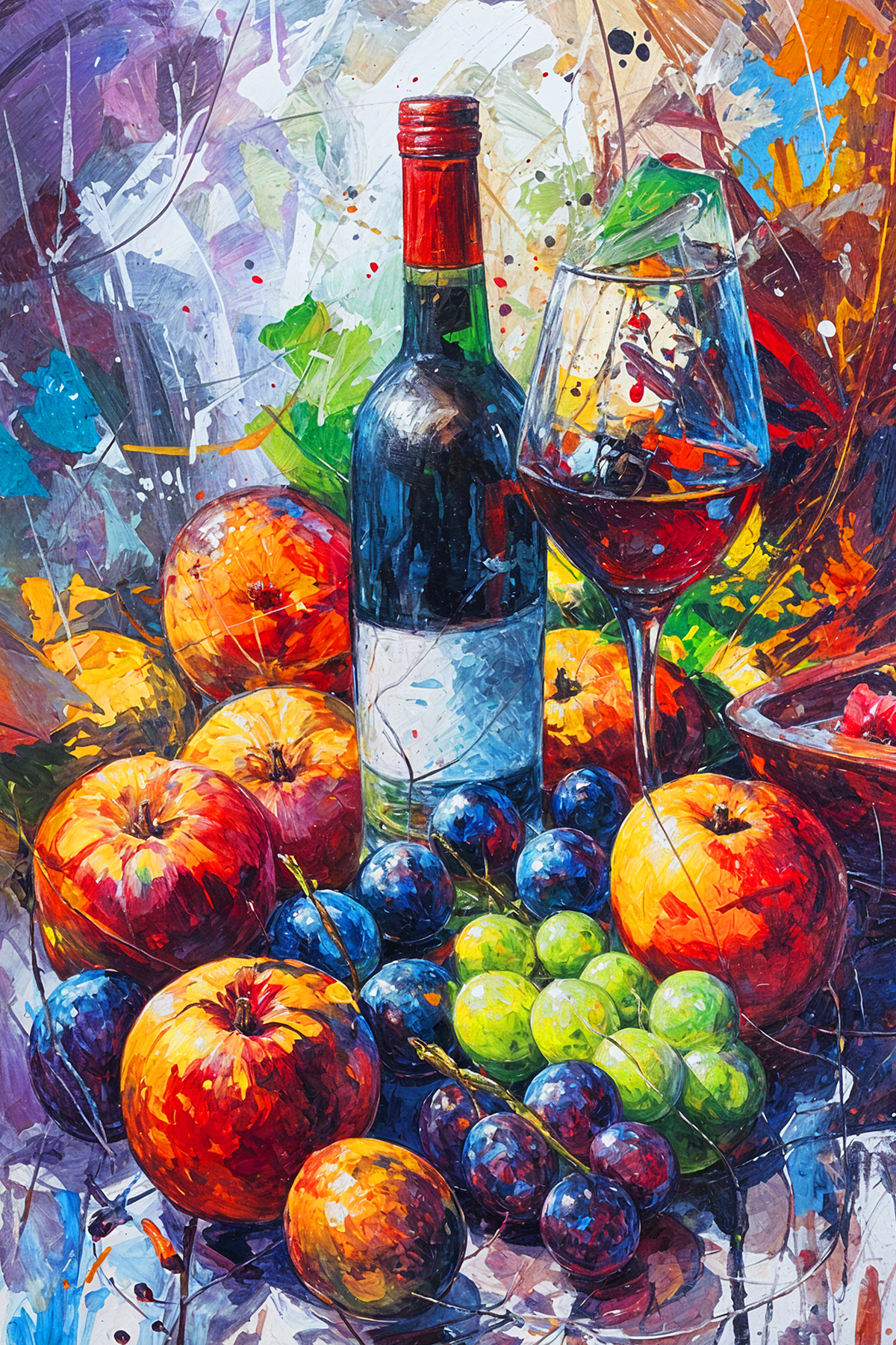 Vino entre frutas — diseño completo