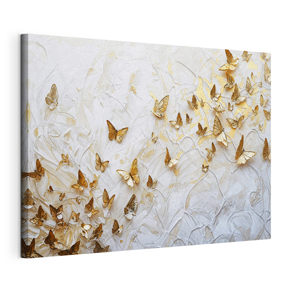 Mariposas sobre blanco, lienzo tensado con el borde envolvente