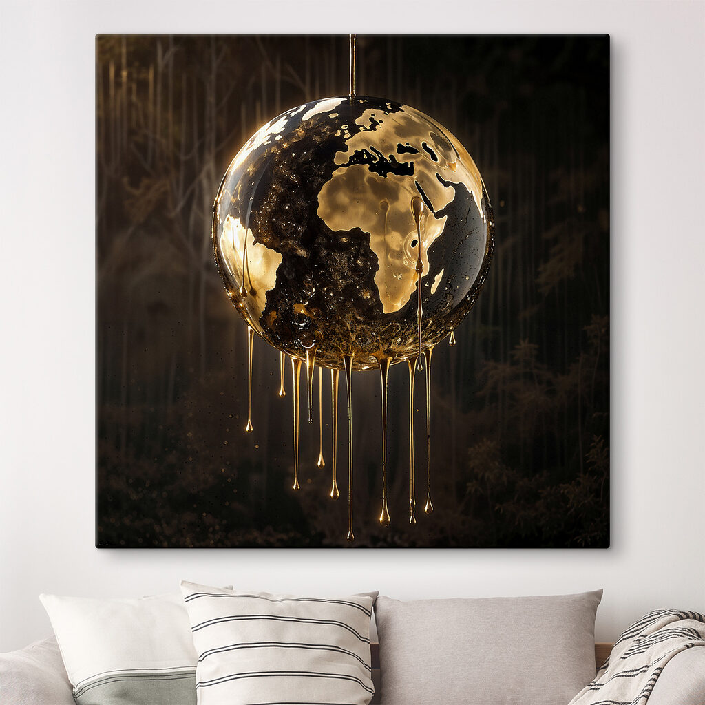 Globo terráqueo dorado en un interior