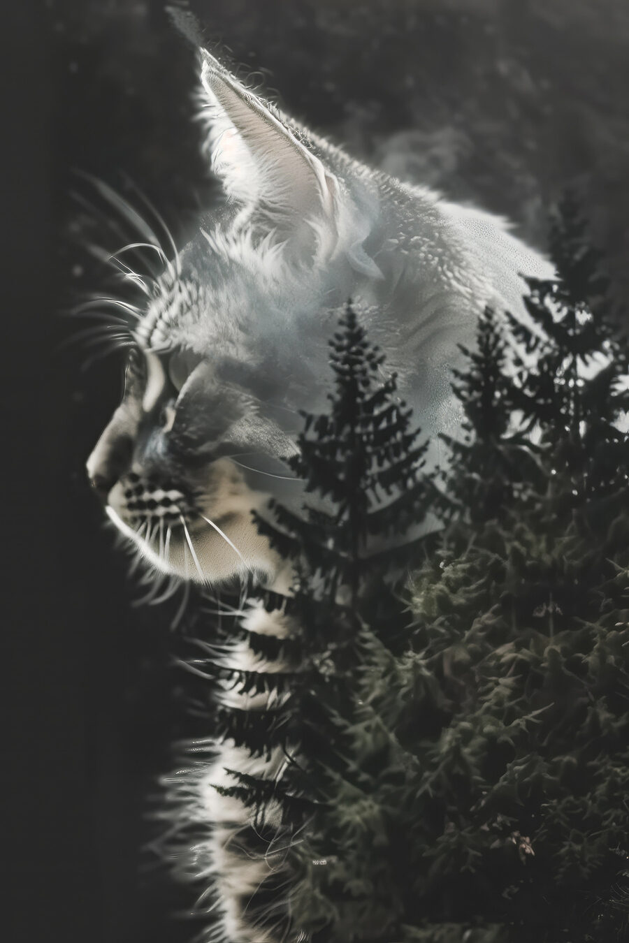 Gato en el bosque — diseño completo
