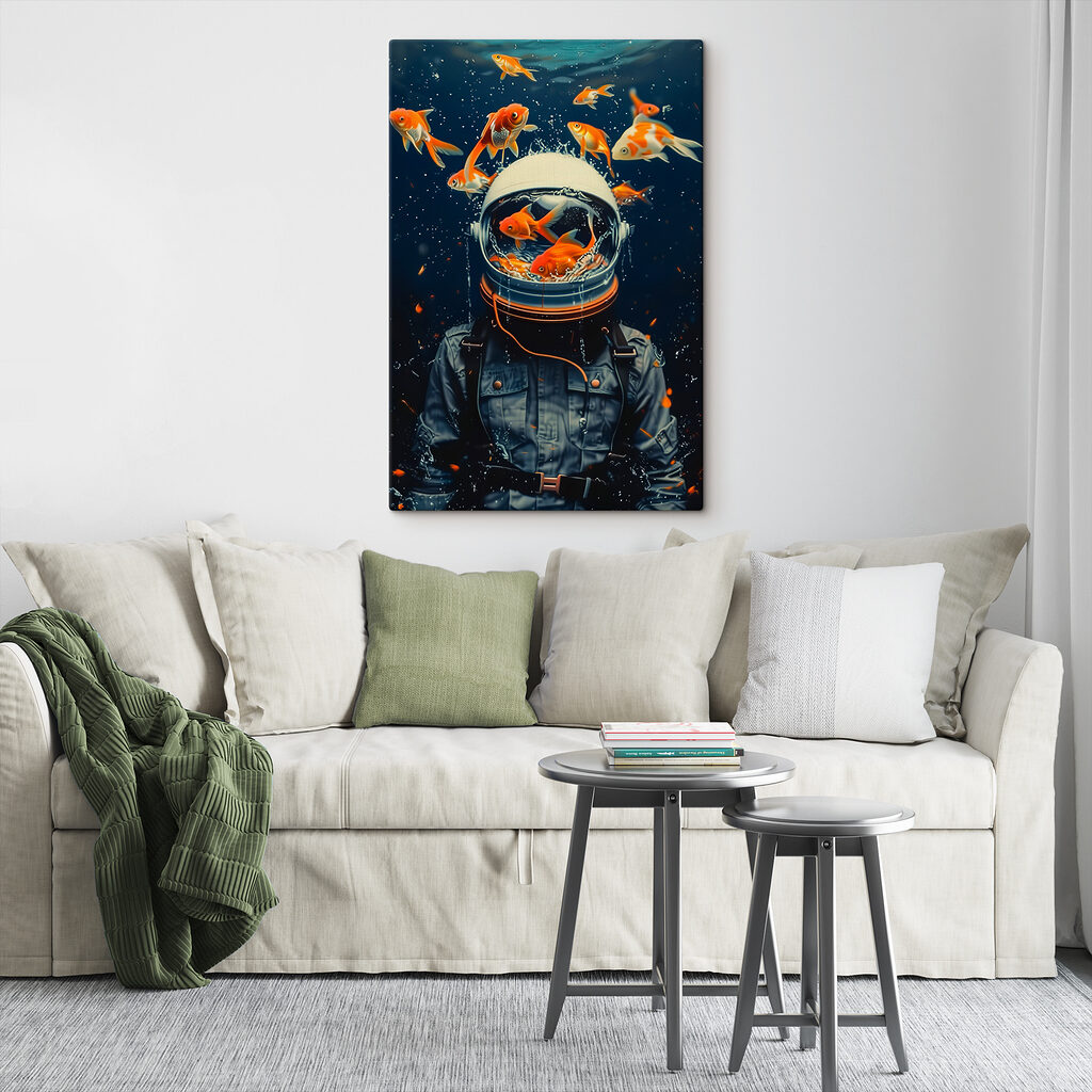 Peces en el espacio en un interior