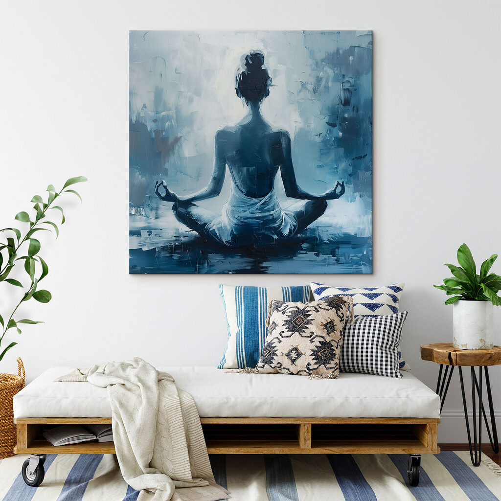 Meditación en azul profundo en un interior