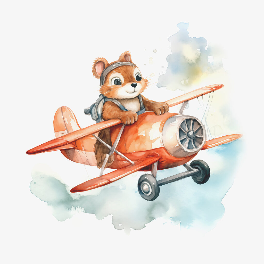 Zorrito vuela entre nubes — diseño completo