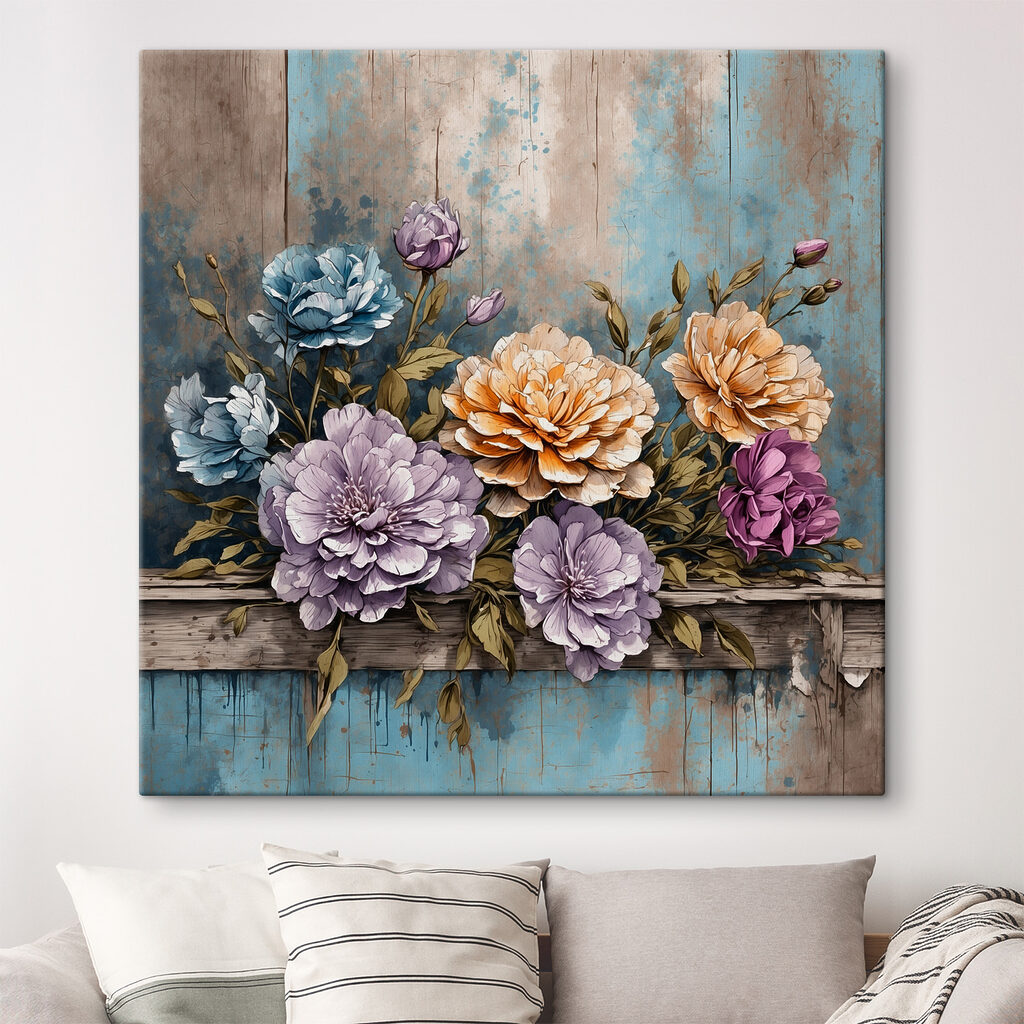 Flores sobre borde azul — interior 2