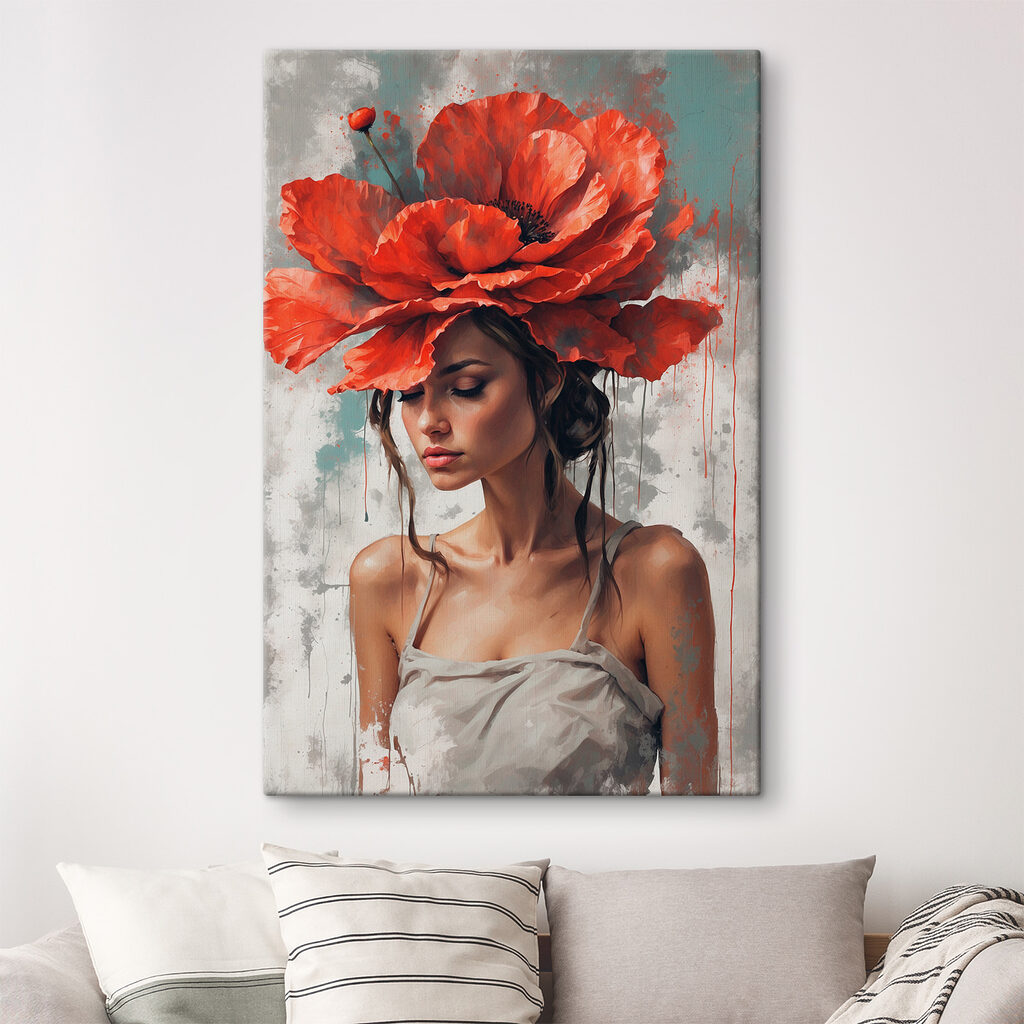 Amapola como sombrero en un interior