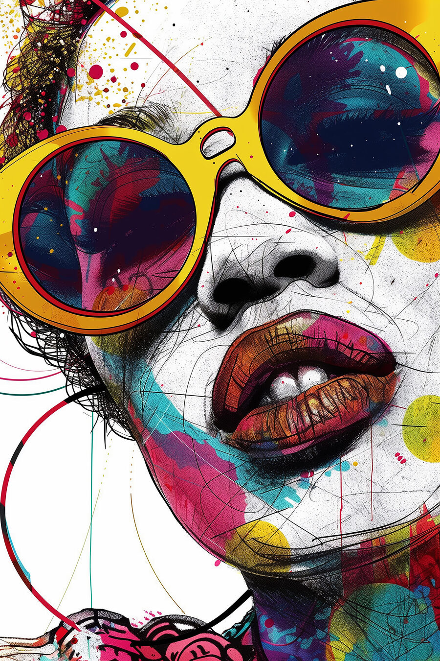 Retrato con gafas redondas — diseño completo