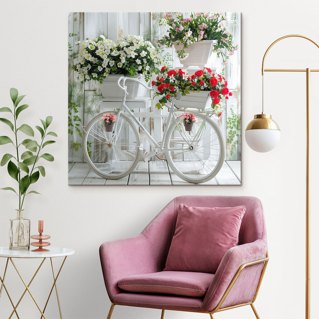 Bicicleta blanca, rosas rojas — interior 1