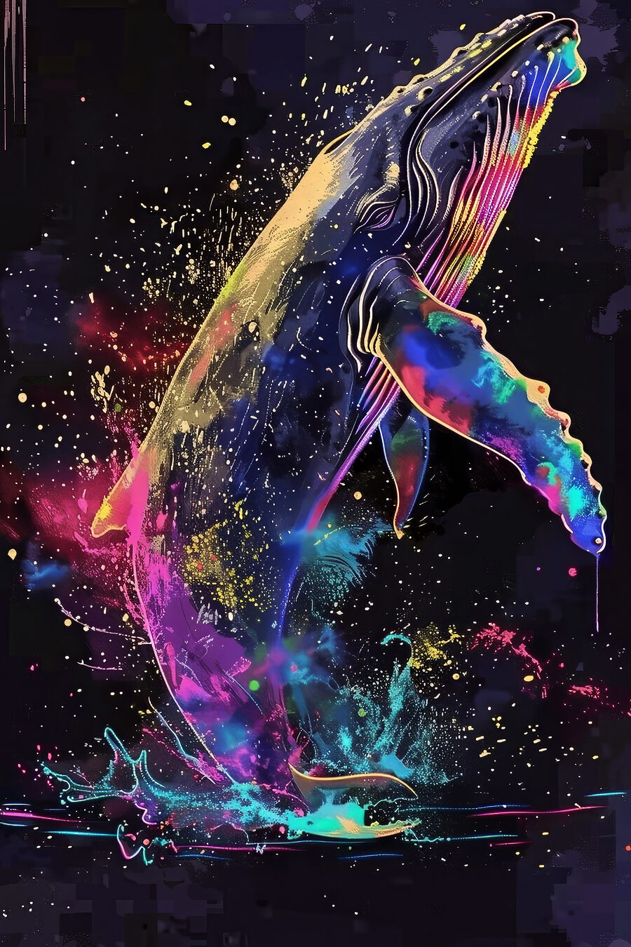 Ballena saltando entre colores — diseño completo