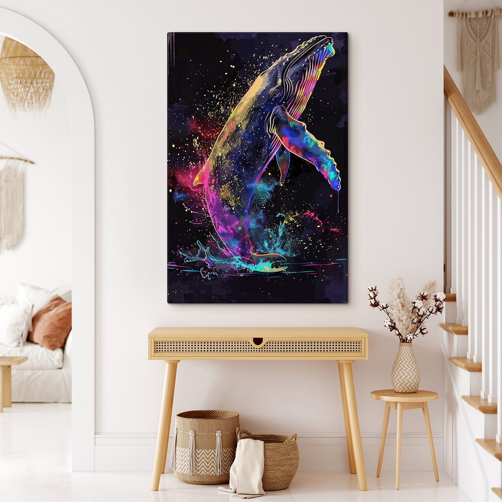Ballena saltando entre colores — interior 1