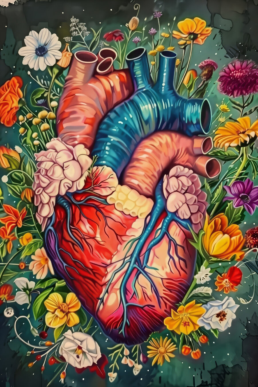 Corazón entre flores — diseño completo
