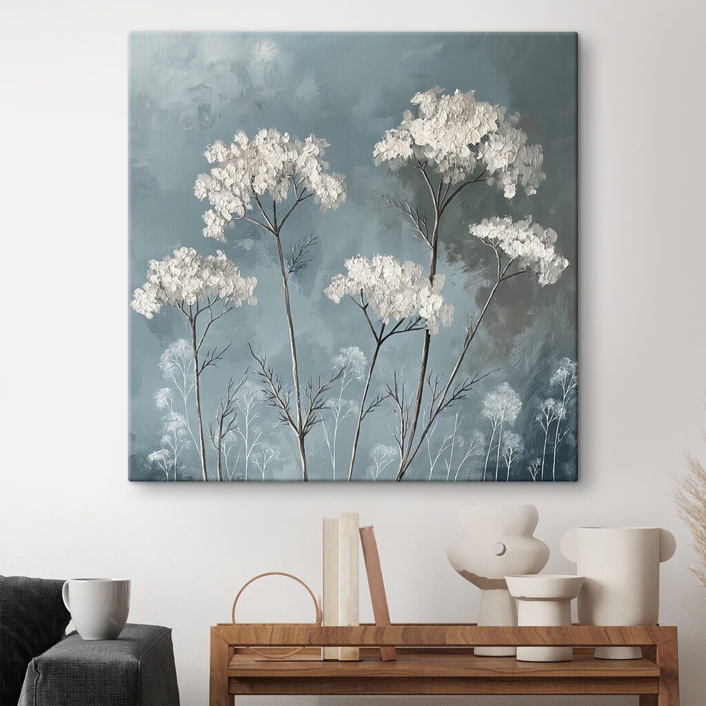 Umbelas blancas sobre gris — interior 1