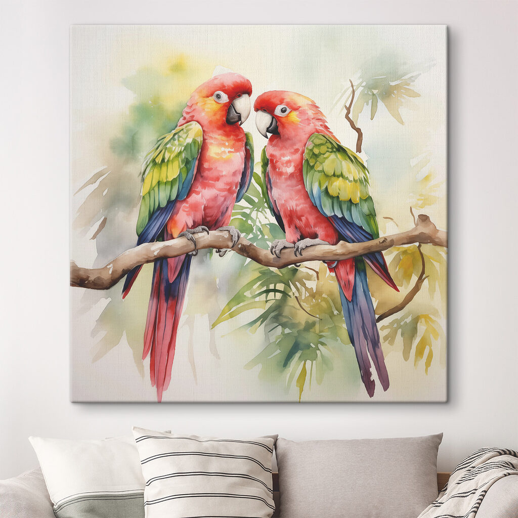 Loros en una rama en un interior