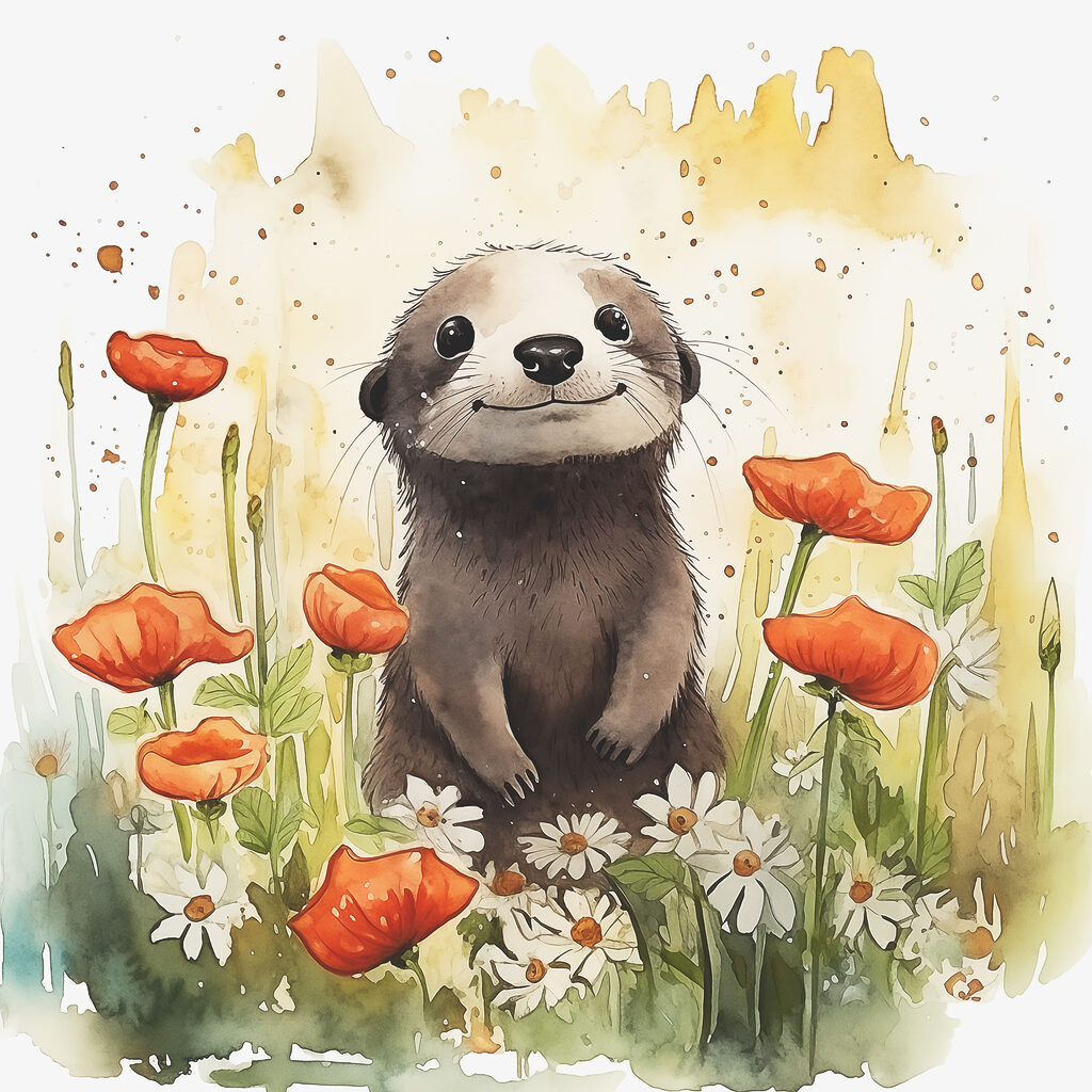 Nutria entre amapolas — diseño completo