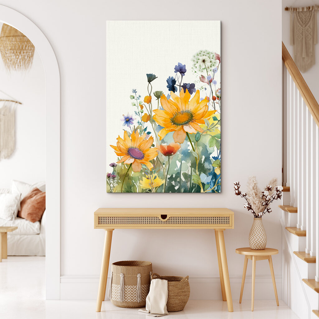 Girasoles entre flores azules — interior 1
