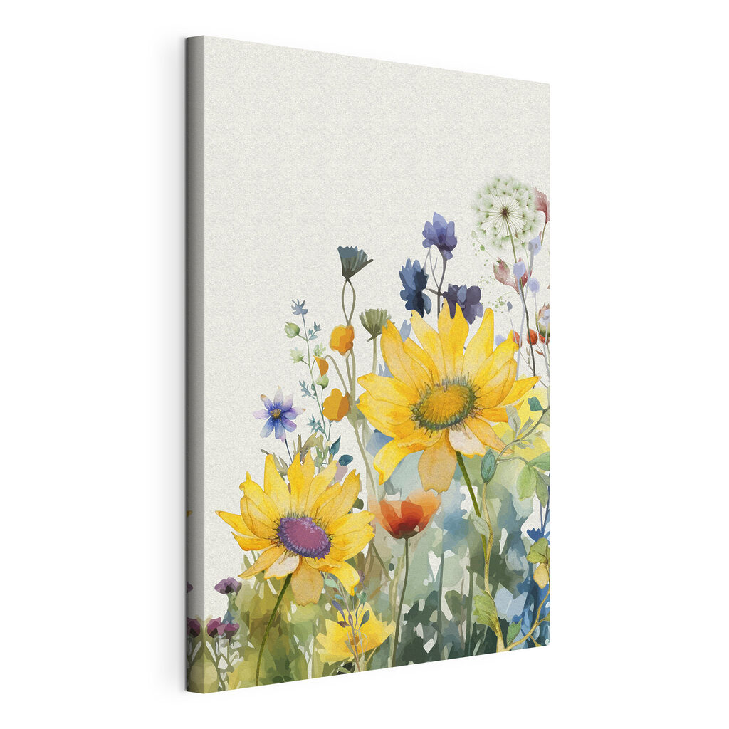 Girasoles entre flores azules — vista del producto