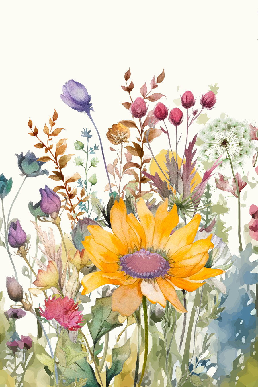Girasol entre capullos rosas — diseño completo
