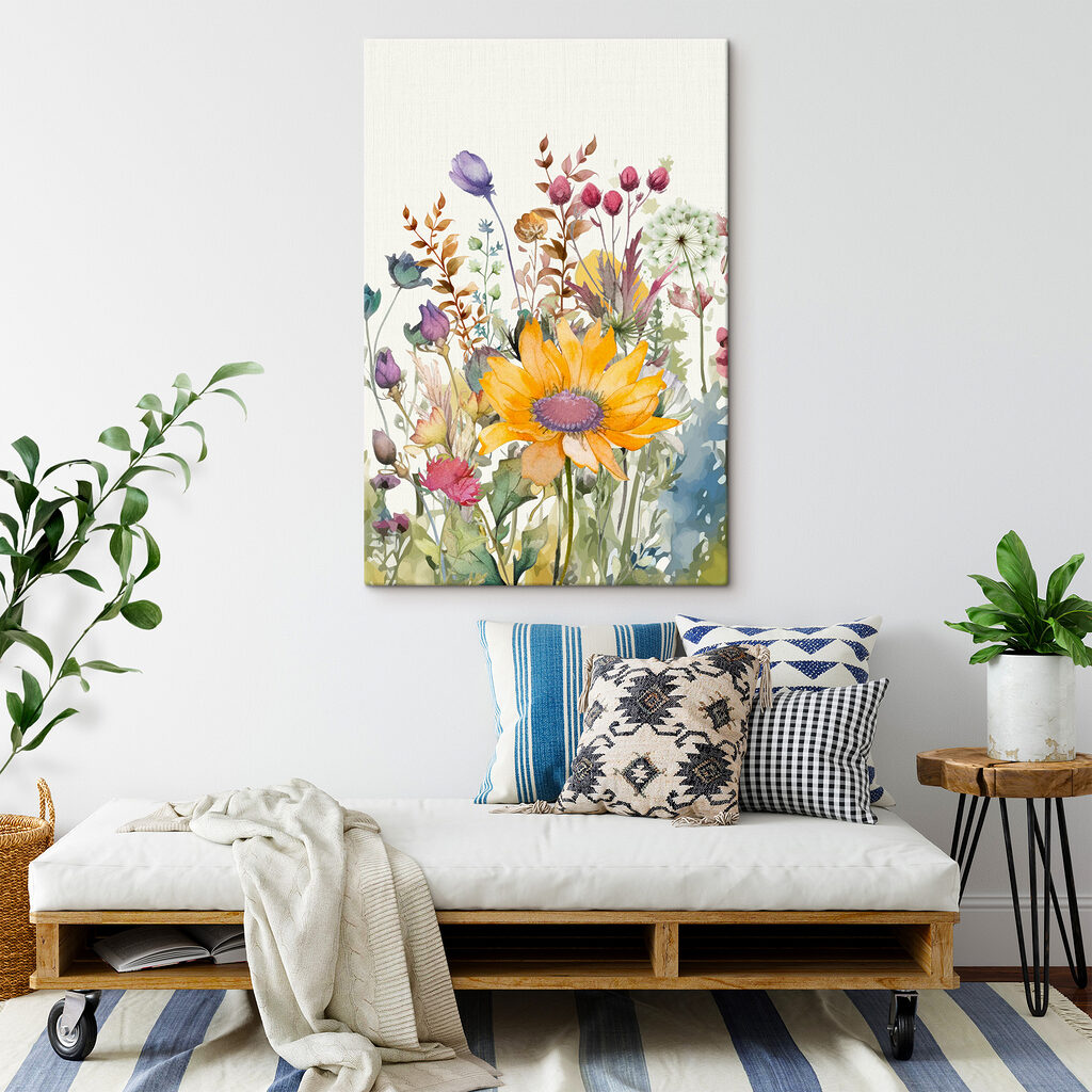 Girasol entre capullos rosas — interior 2