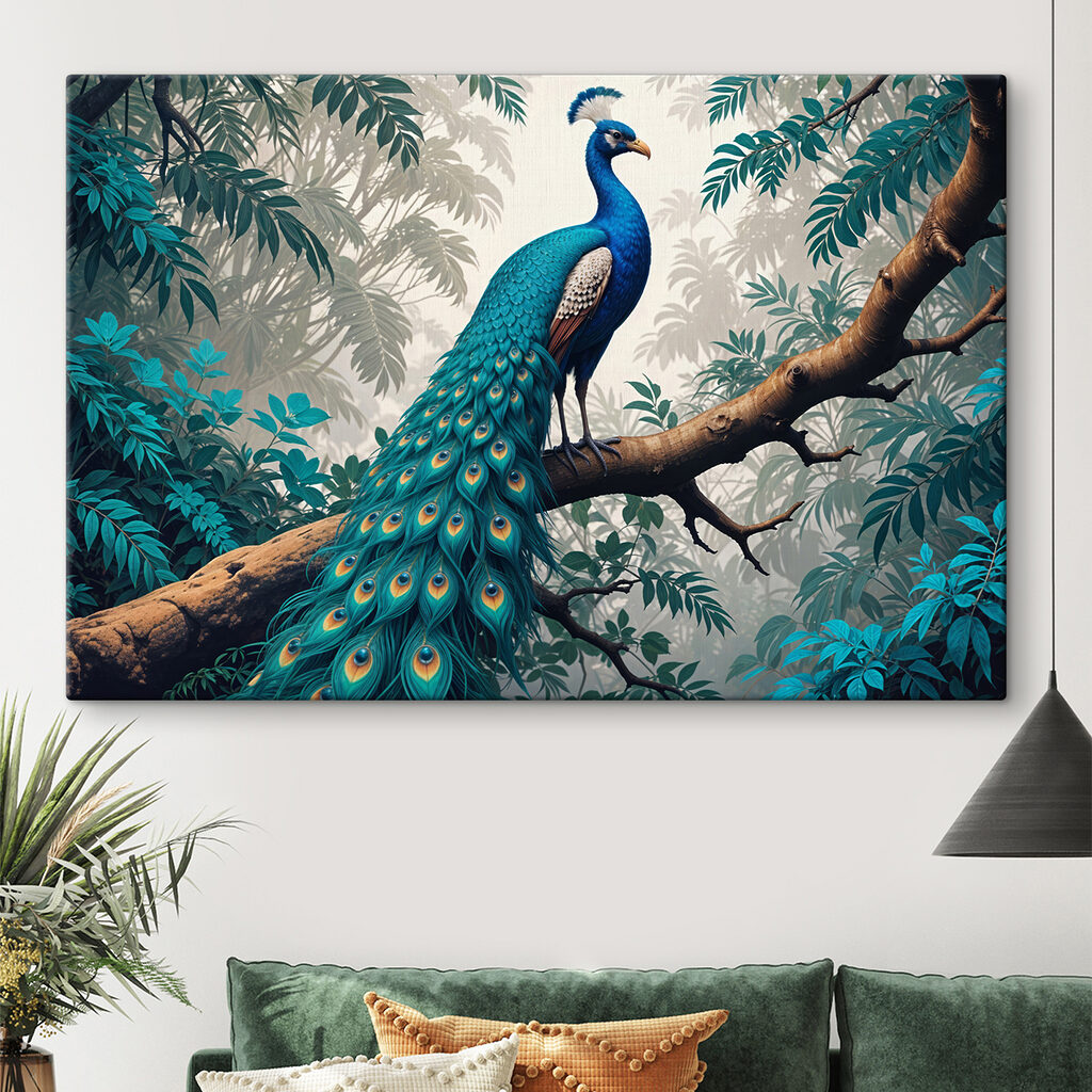 Pavo real entre hojas — interior 1