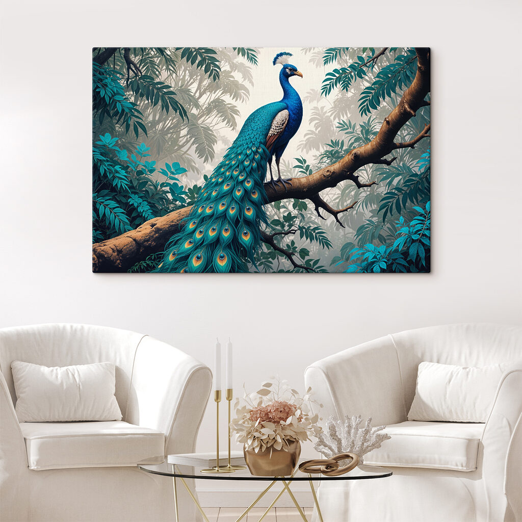 Pavo real entre hojas — interior 2