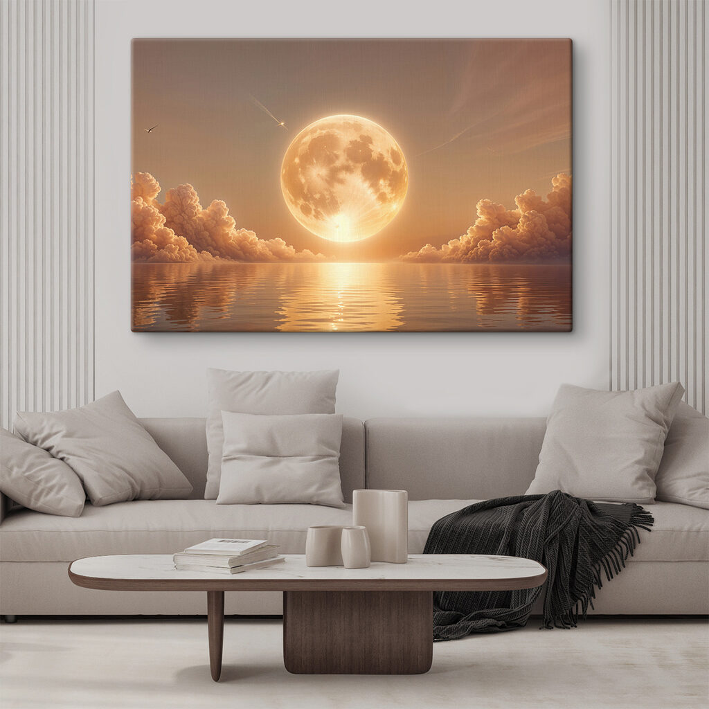 Luna llena al atardecer en un interior