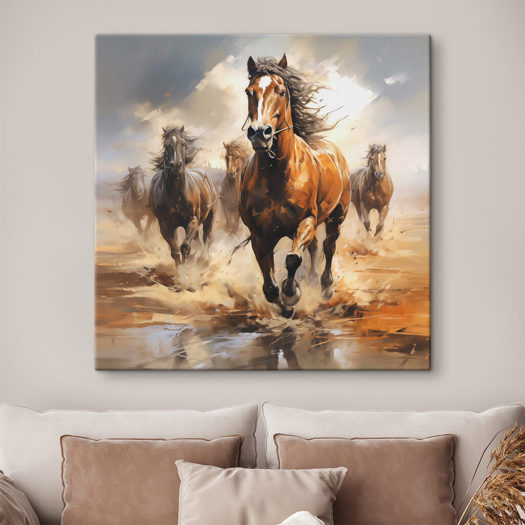 Caballos en aguas someras en un interior