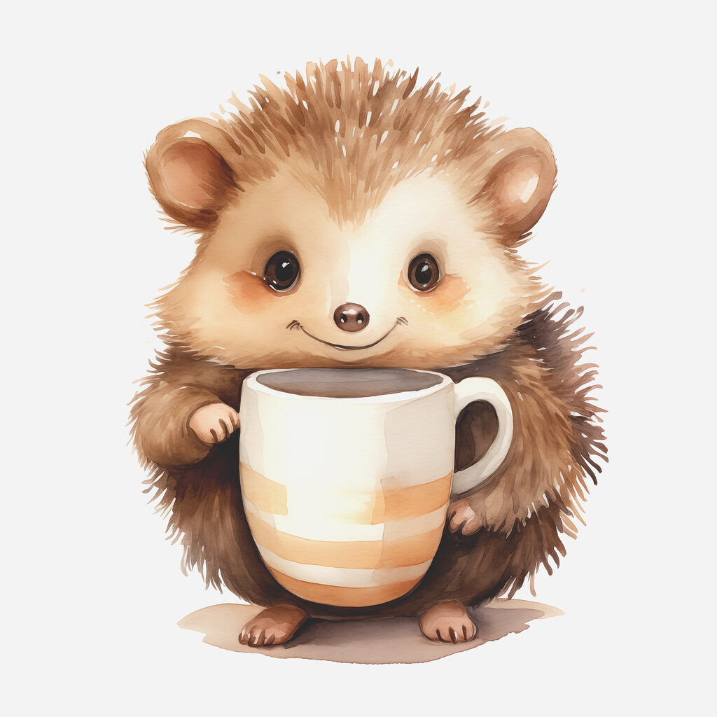 Erizo con taza grande — diseño completo