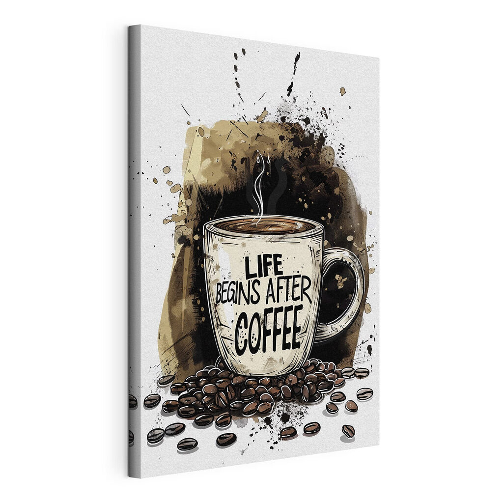 Todo empieza con café, lienzo tensado con el borde envolvente