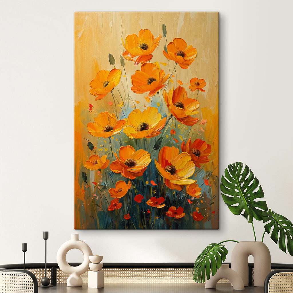 Flores naranjas sobre amarillo — interior 1