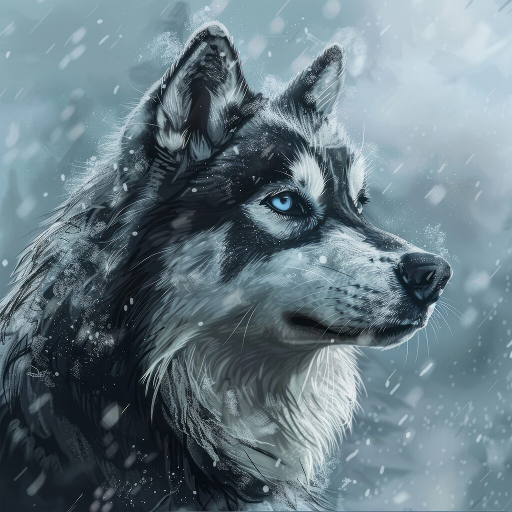 Husky en la nieve — diseño completo