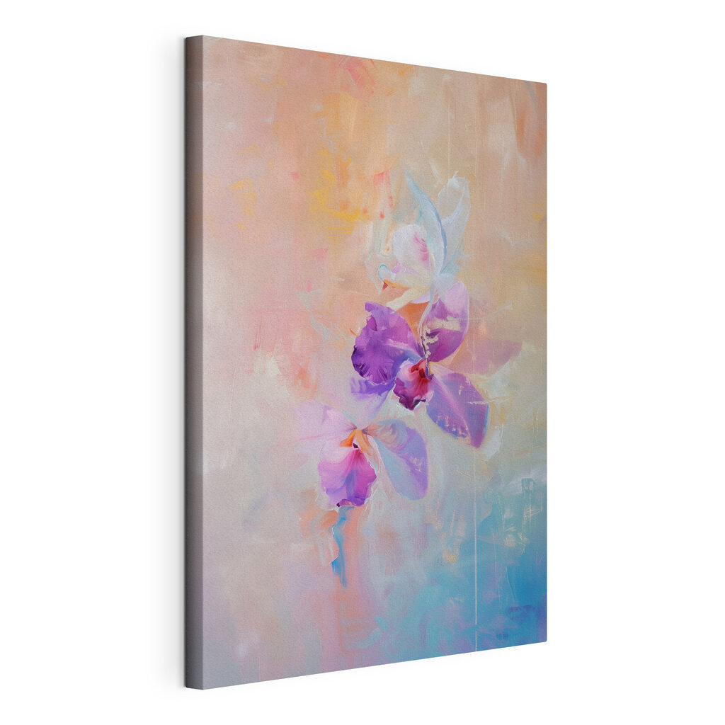 Orquídea en tono pastel, lienzo tensado con el borde envolvente