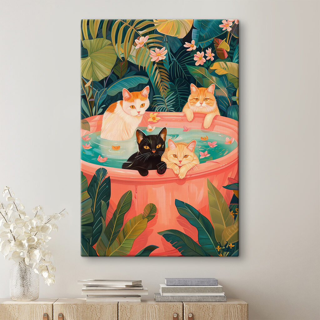 Gatos en baño tropical — interior 2