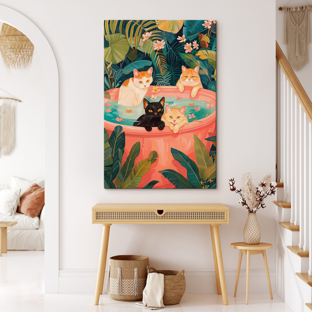 Gatos en baño tropical — interior 1