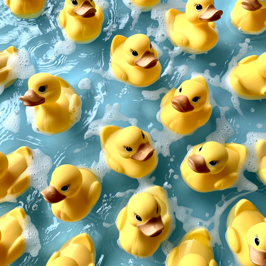 Patitos sobre agua azul — diseño completo