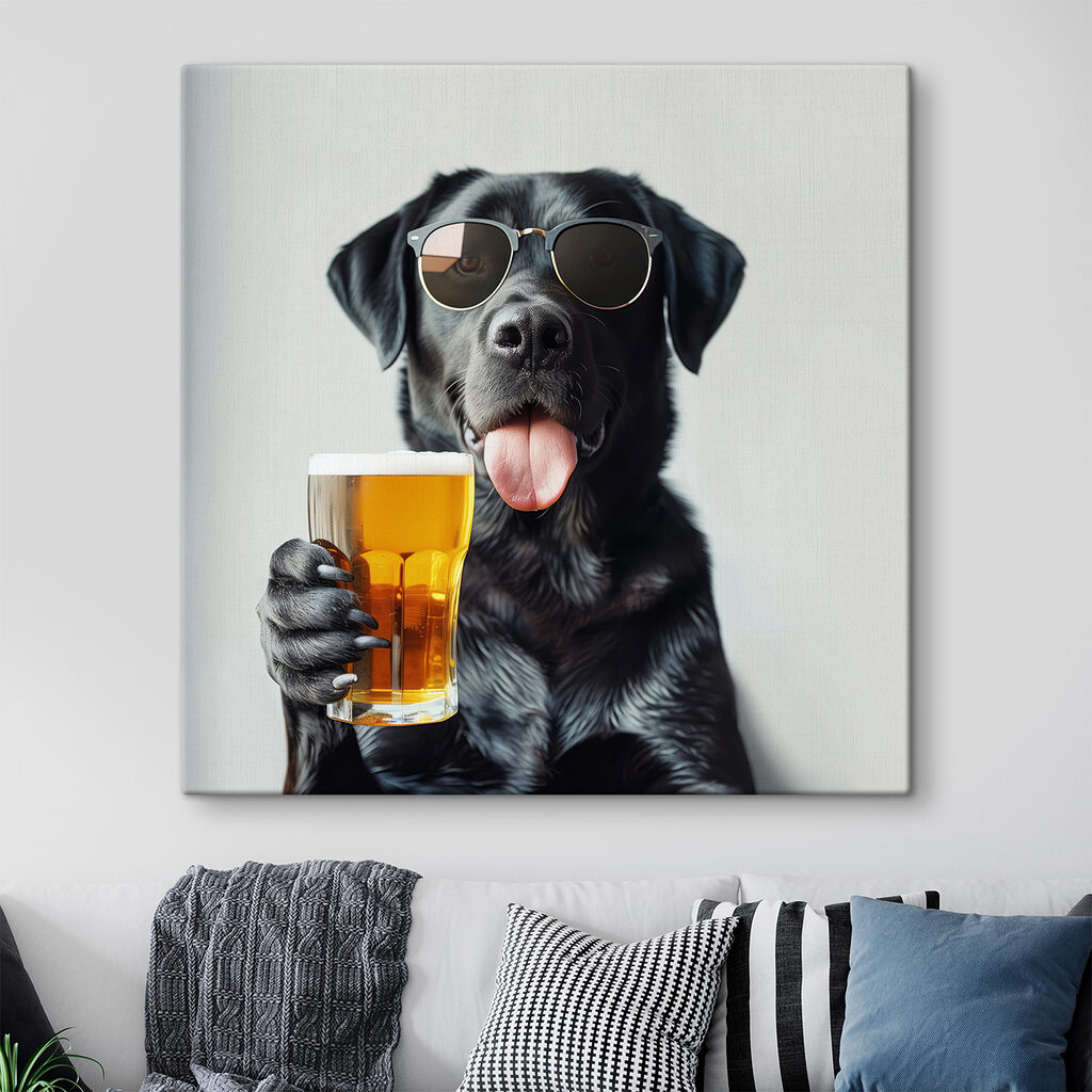 Perro que brinda en un interior