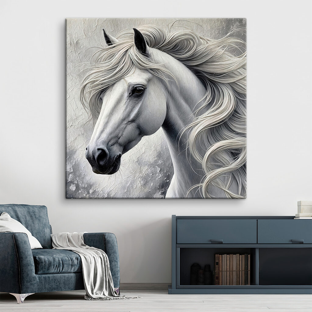 Caballo blanco, crines onduladas — interior 2