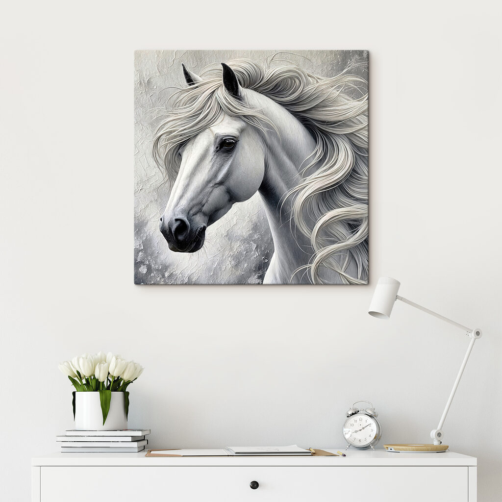 Caballo blanco, crines onduladas — interior 3