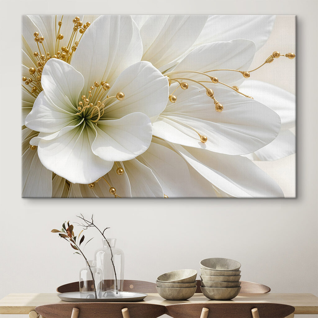 Flor blanca, capullos dorados — interior 1