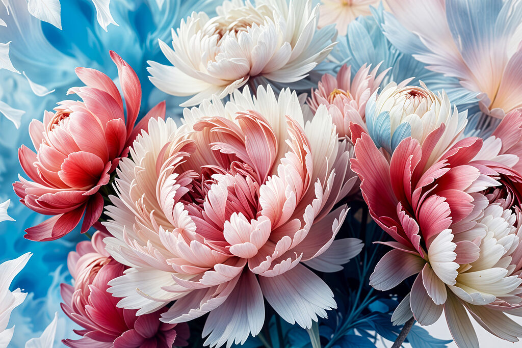 Peonías rosas sobre azul — diseño completo