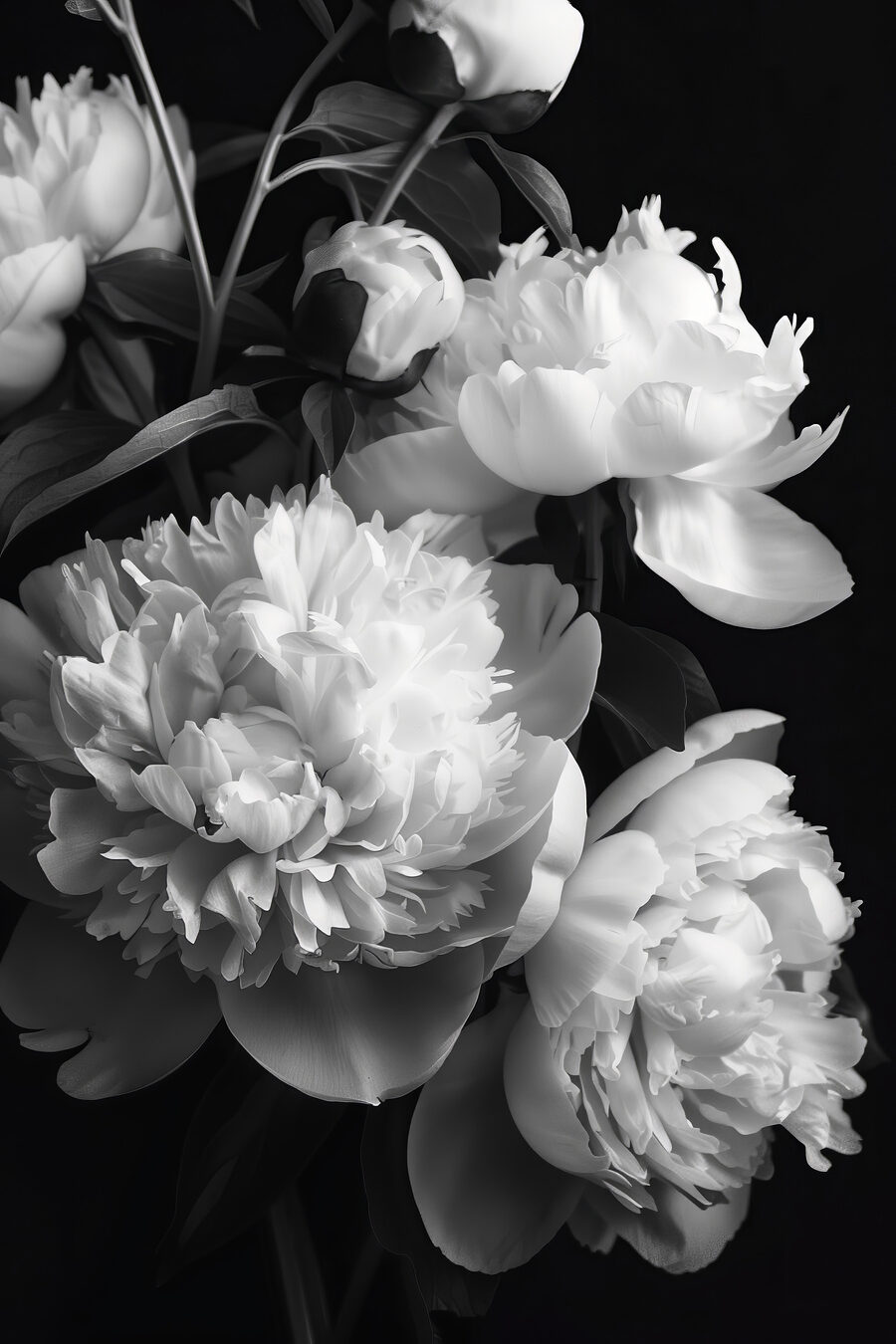 Peonías blanco y negro — diseño completo