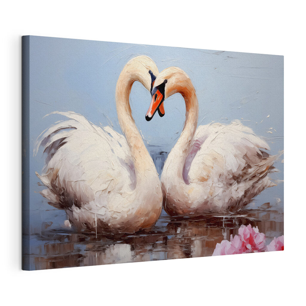 Cisnes forman un corazón, lienzo tensado con el borde envolvente