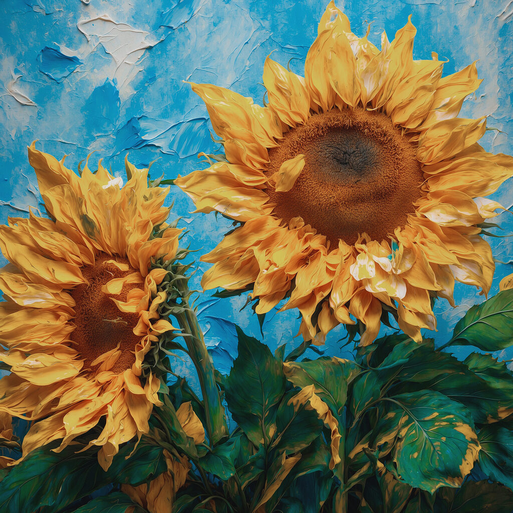 Girasoles contra azul cielo — diseño completo