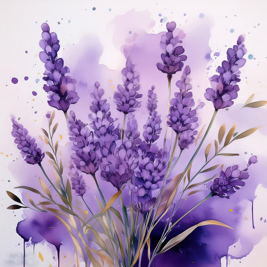 Lavanda en acuarela morada — diseño completo