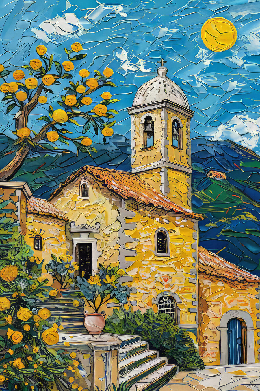 Capilla amarilla y estrellas — diseño completo