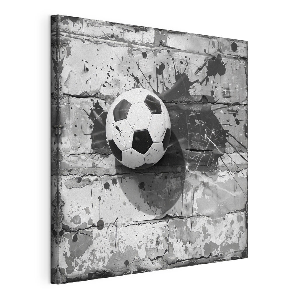 Fútbol sobre piedras desgastadas, lienzo tensado con el borde envolvente