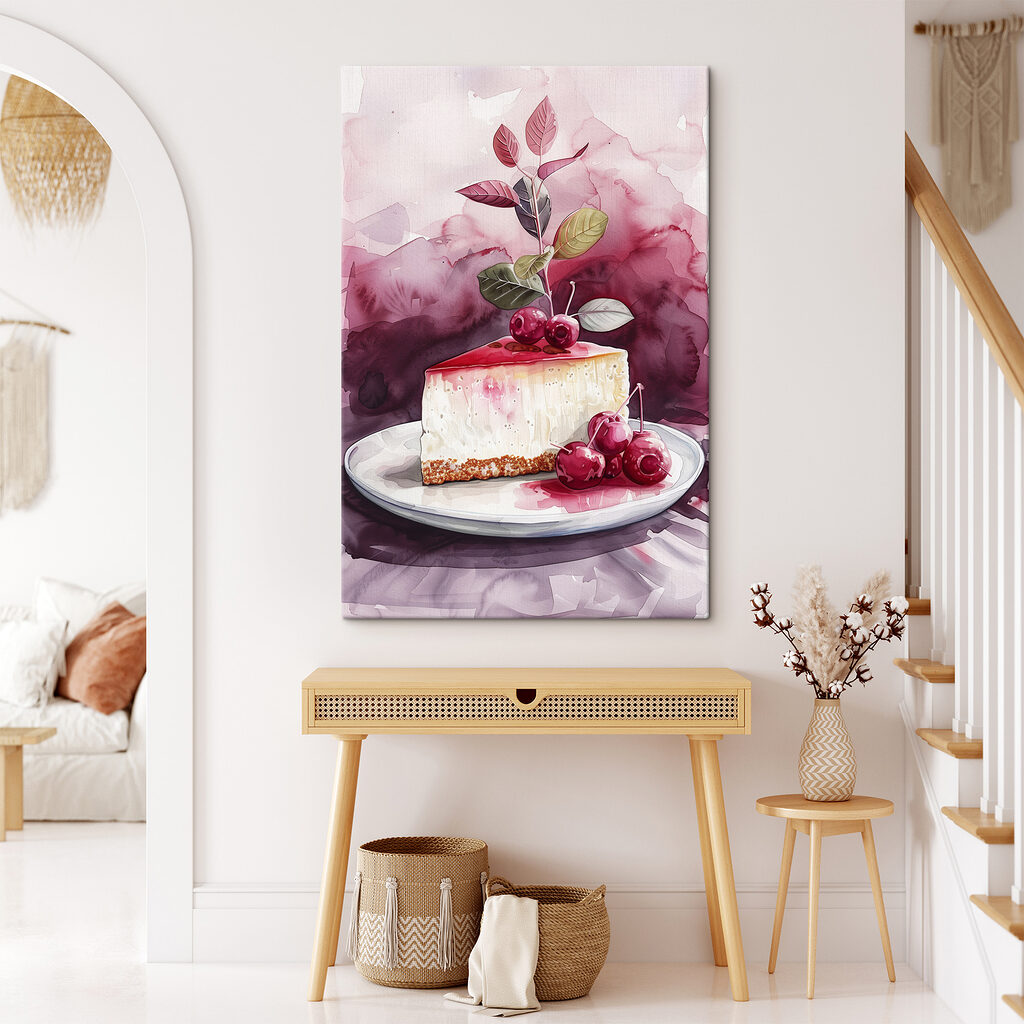 Tarta con cerezas en un interior