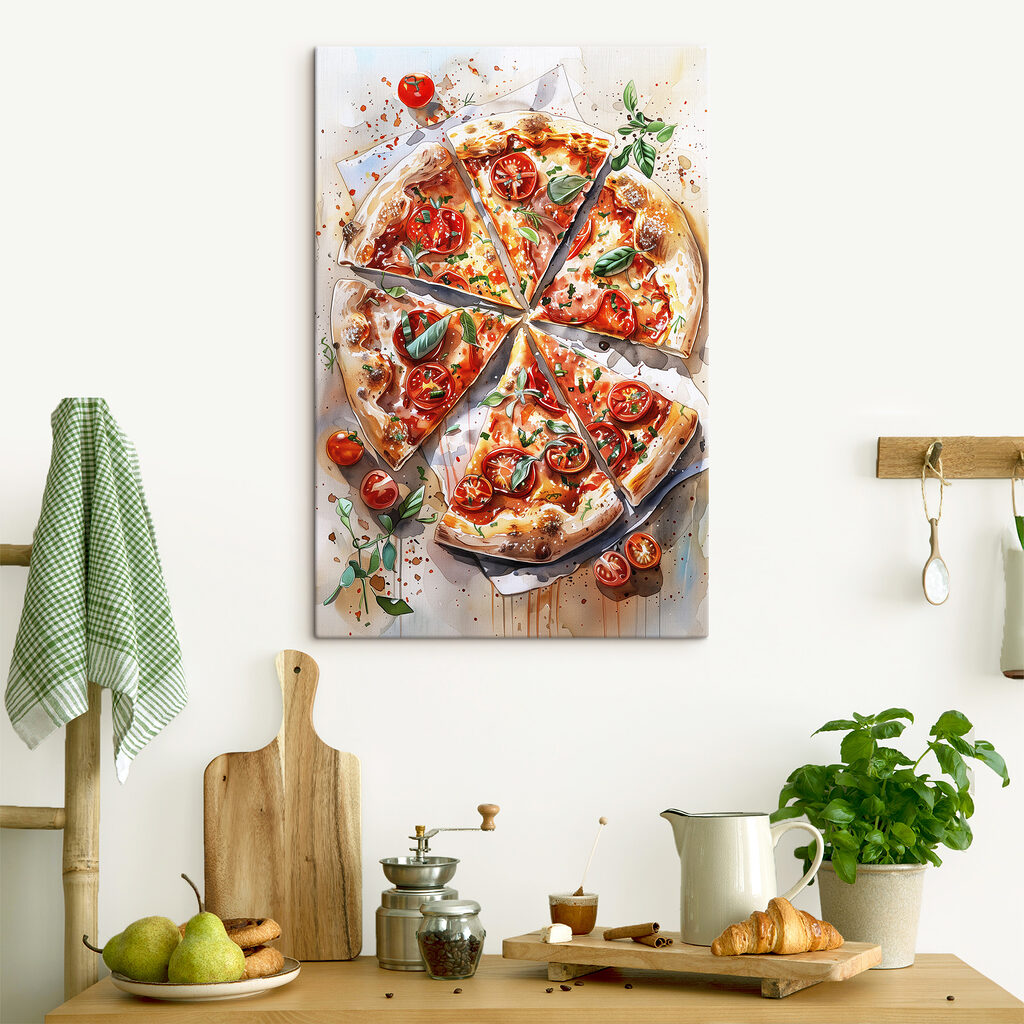 Pizza con tomatitos en un interior